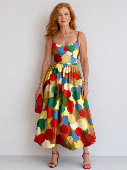 Maureen | Colourful Spot Print Midi Dress