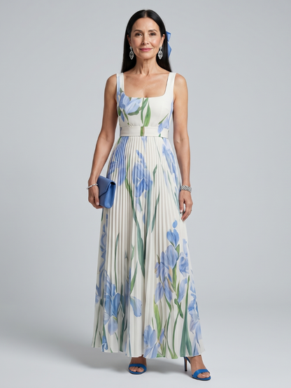 Cynthia | Iris Print Pleated Dress