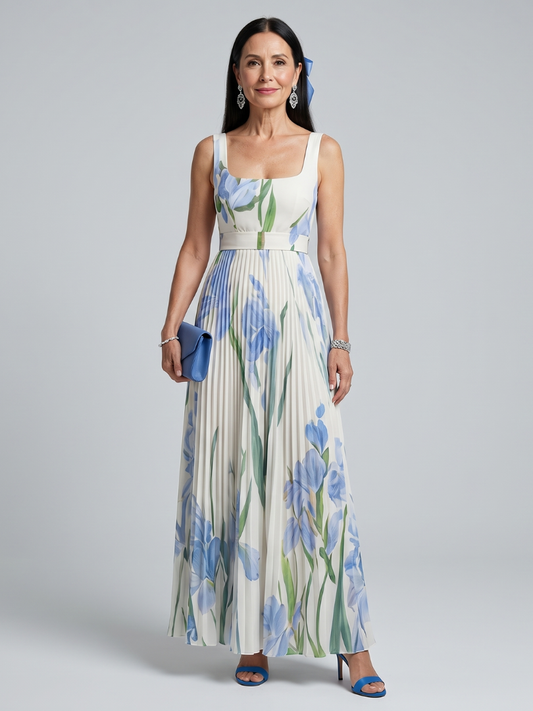Cynthia | Iris Print Pleated Dress
