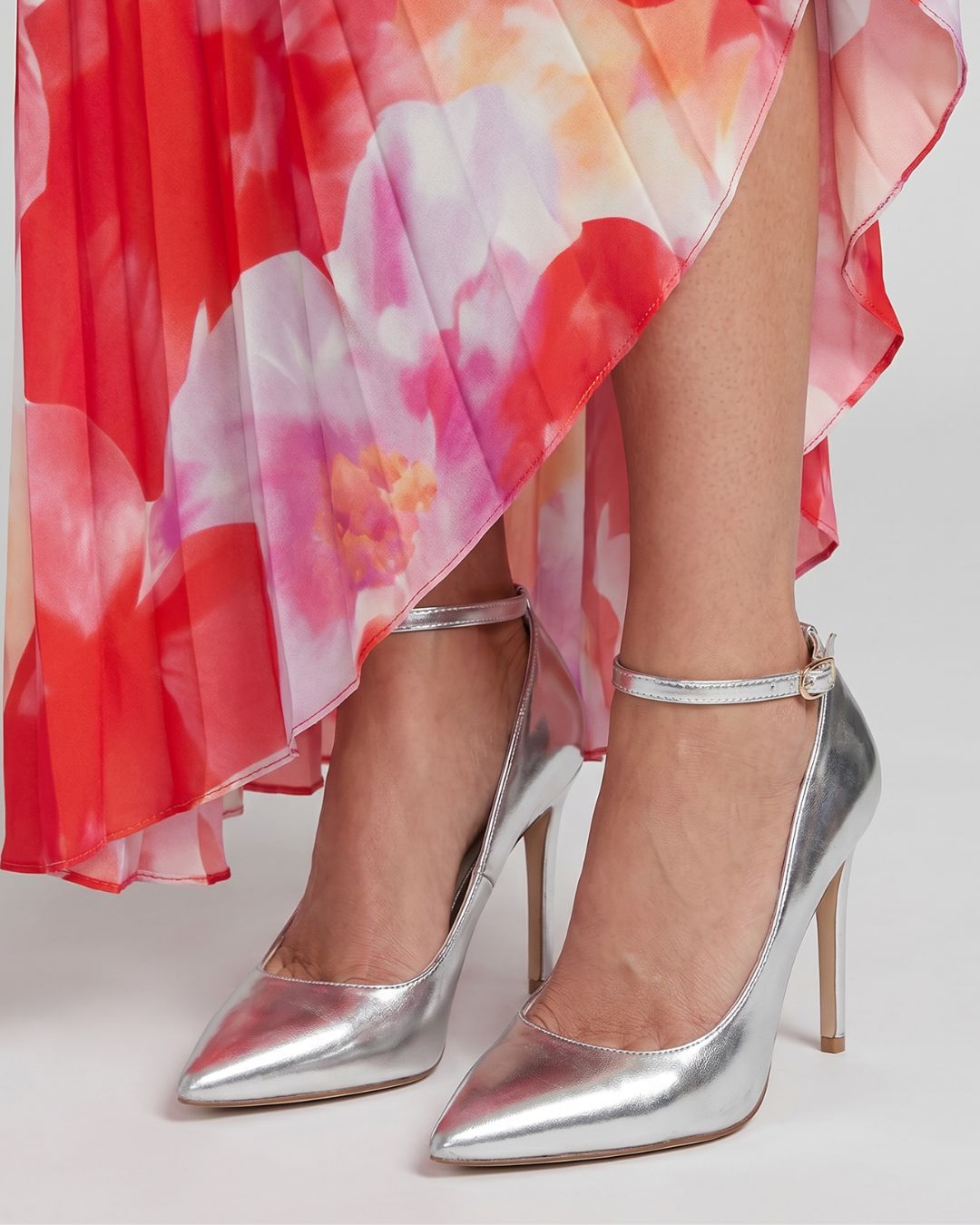 Shirley | Silver Metallic Ankle-Strap Courts