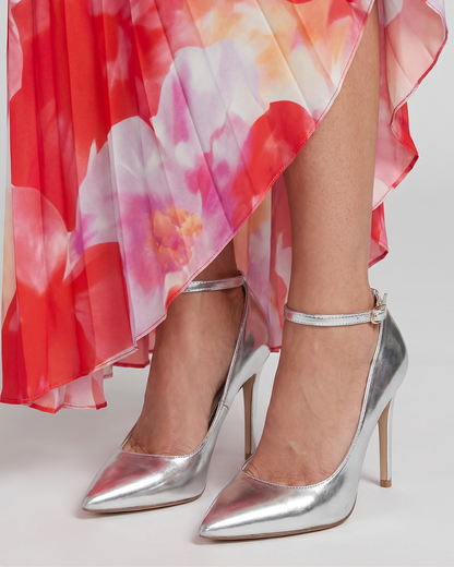 Shirley | Silver Metallic Ankle-Strap Courts