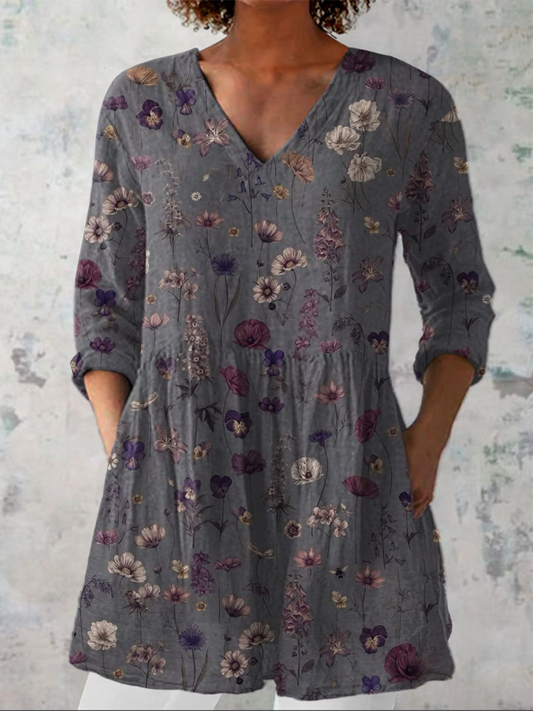 Audrey | Grey Meadow Floral V-Neck Tunic Top