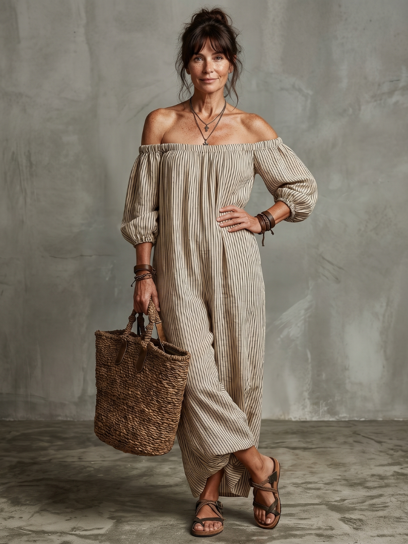 Olivia | Striped Off-the-Shoulder Maxi Dress
