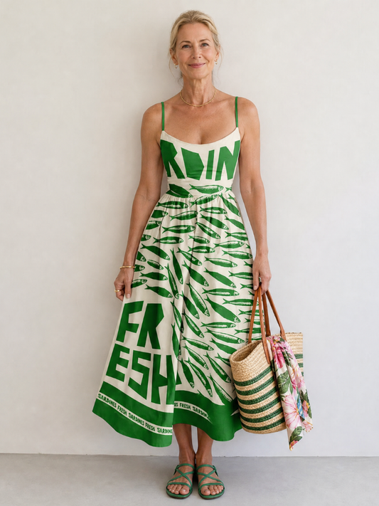Judith | Green Fish Print Midi Dress