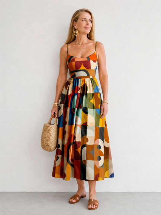 Ursula | Geometric Print Midi Dress