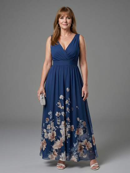 Hannah | Navy Floral Hem Maxi Dress