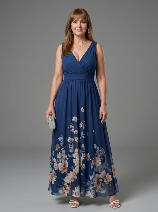 Hannah | Navy Floral Hem Maxi Dress