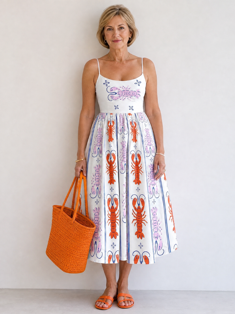 Gillian | Lobster Print Midi Dress