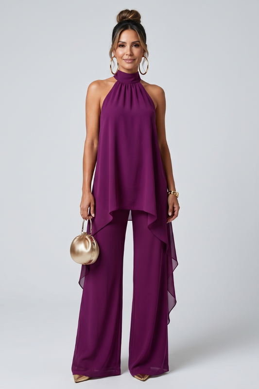 Cordelia | Plum Halterneck Tunic & Trouser Set