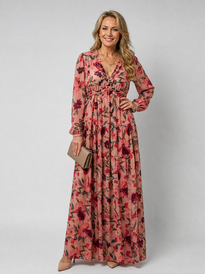 Dawn | Coral Floral Print Maxi Dress