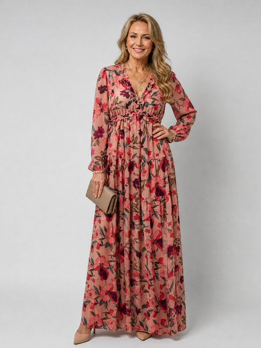 Dawn | Coral Floral Print Maxi Dress