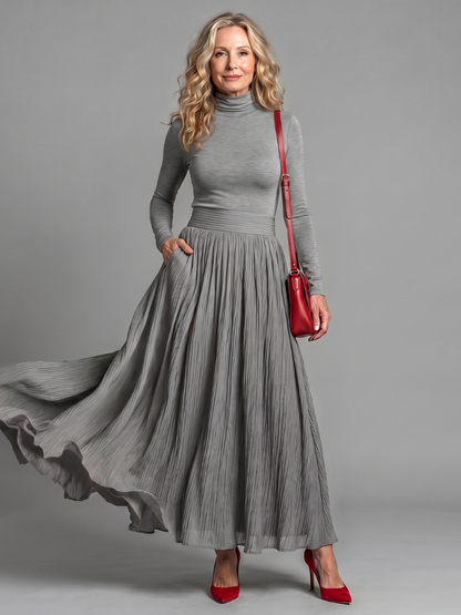 Abigail | Roll-Neck Pleated Skirt Dress