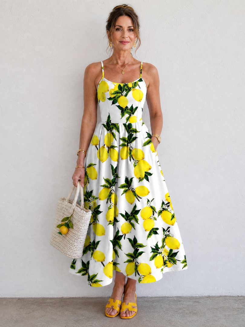 Erica | Lemon Print Midi Dress