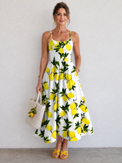 Erica | Lemon Print Midi Dress