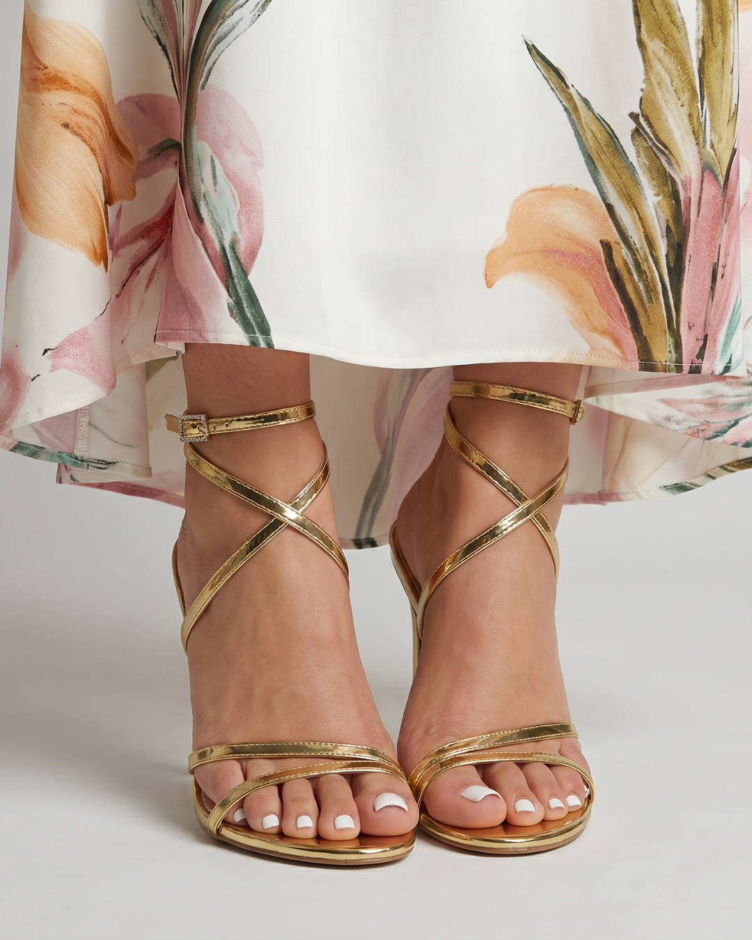 Annalise | Gold Cross-Strap Heeled Sandals