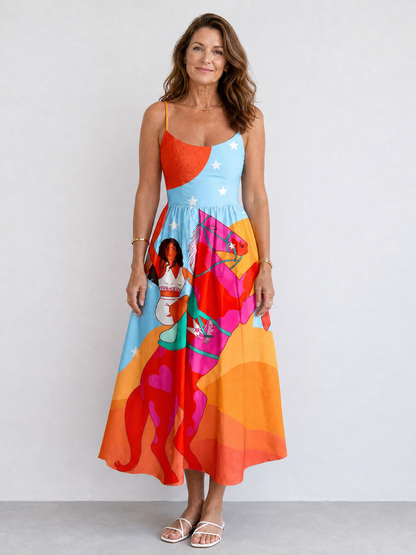 Sabina | Colourful Western Print Midi Dress