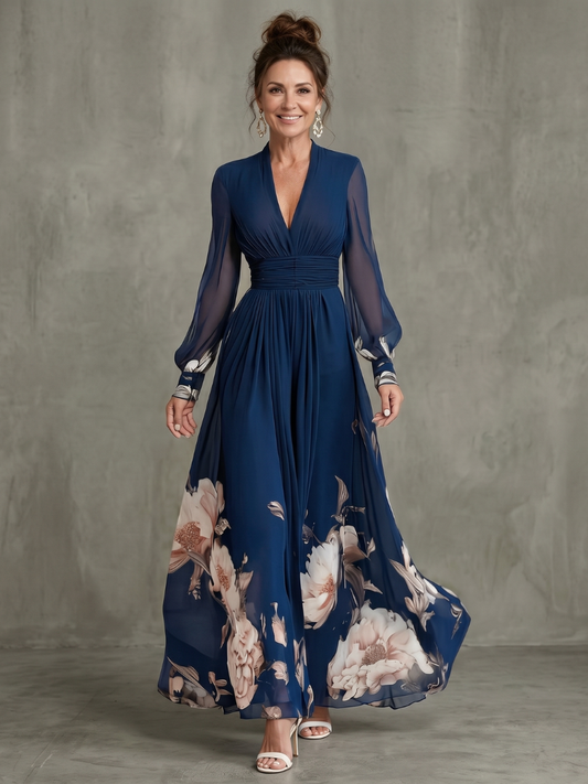 Emily | Navy Floral Hem Maxi Dress