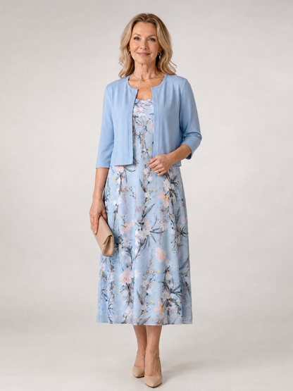 Denise | Floral Print Midi Dress with Matching Bolero