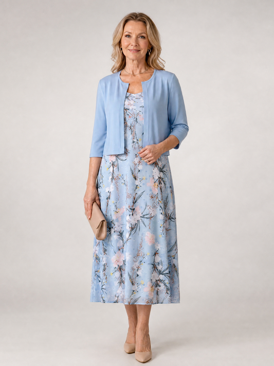 Denise | Floral Print Midi Dress with Matching Bolero