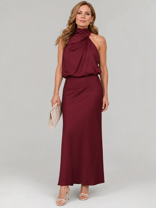 Marion | Burgundy Draped-Neck Maxi Dress