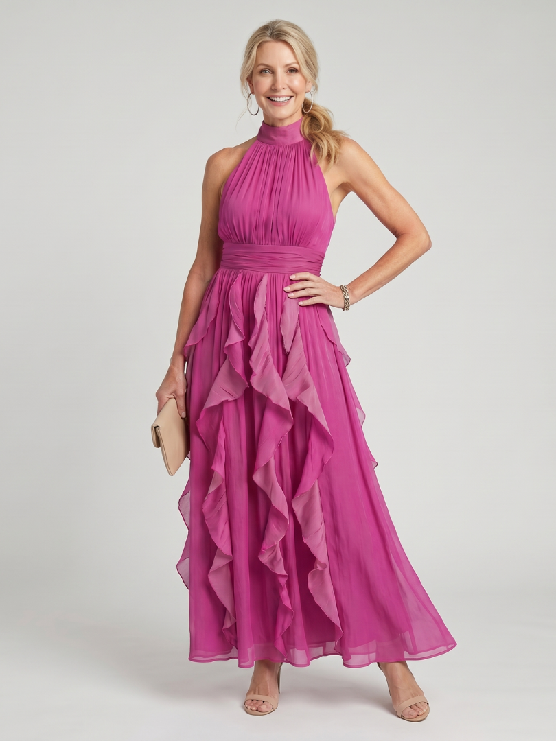 Sylvia | Magenta Ruffle Maxi Dress