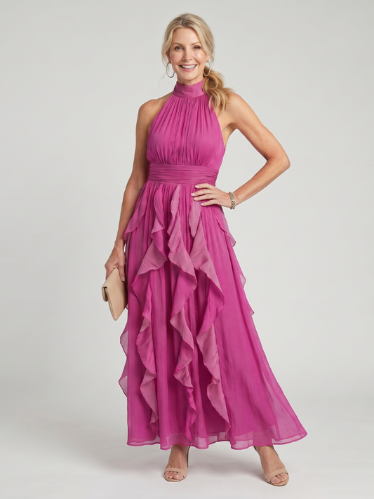 Sylvia | Magenta Ruffle Maxi Dress