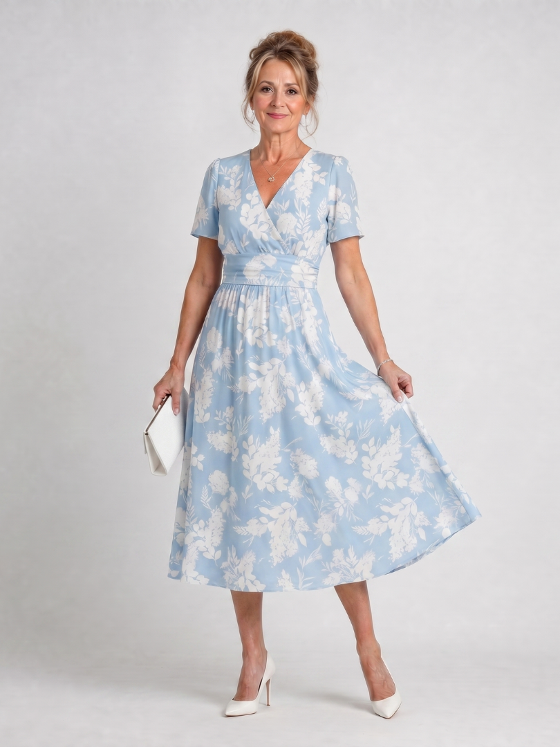 Tracey | Light Blue Floral Print Midi Dress