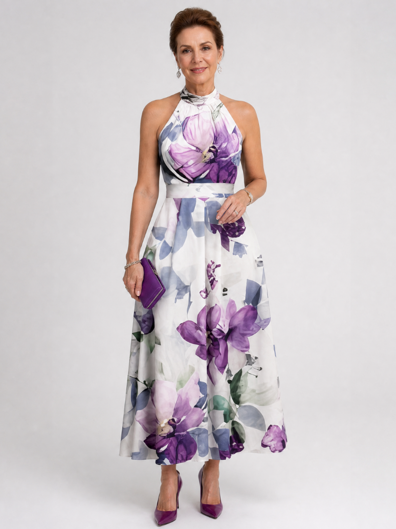 Karen | Violet Floral Print Midi Dress