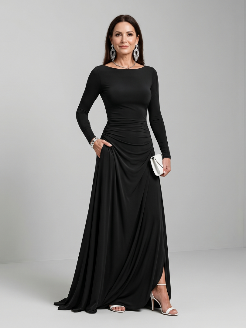 Grace | Black Boat-Neck Maxi Dress