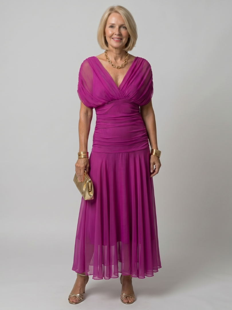 Linda | Violet Floral Print Midi Dress