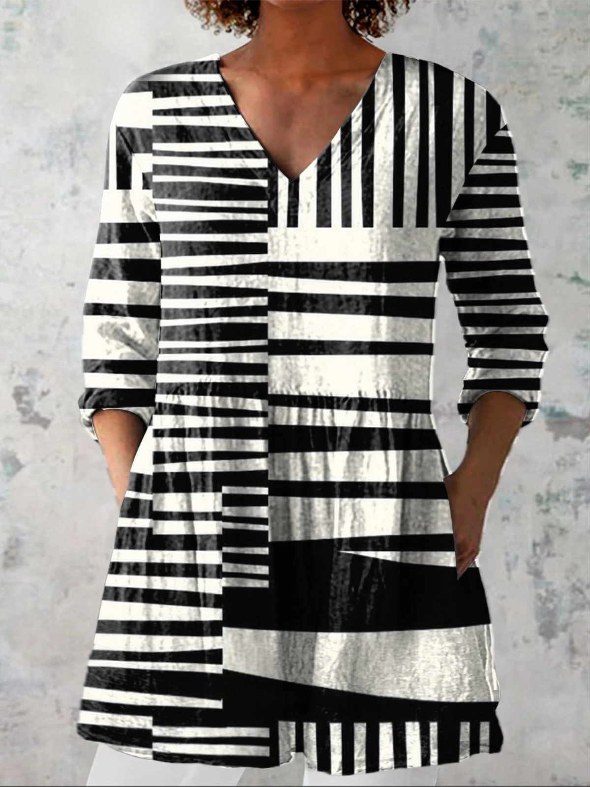 Sophie | Black & White Stripe V-Neck Tunic Top