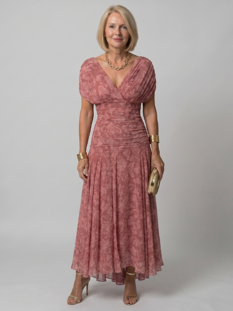 Linda | Violet Floral Print Midi Dress