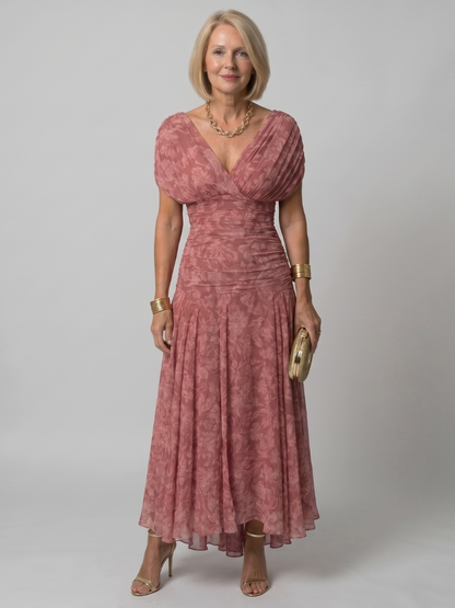 Linda | Violet Floral Print Midi Dress