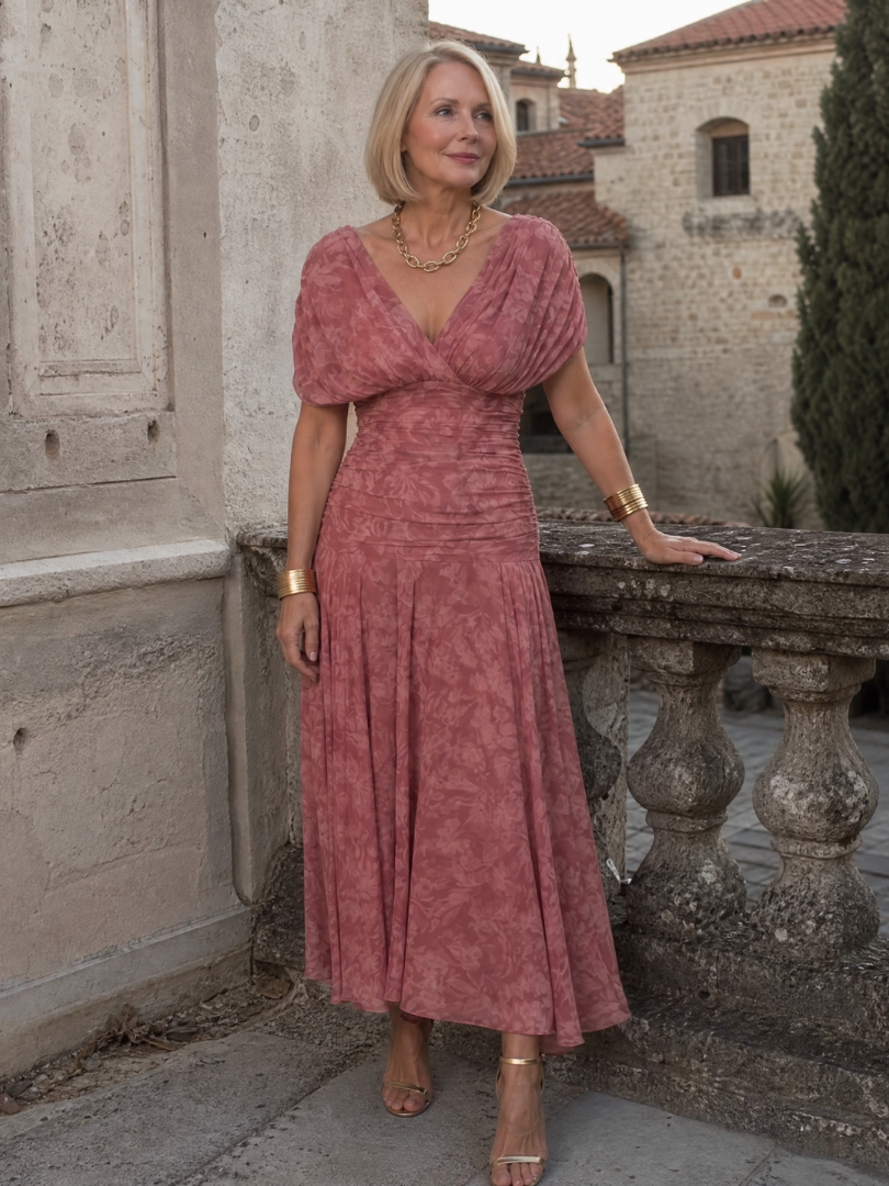 Linda | Violet Floral Print Midi Dress