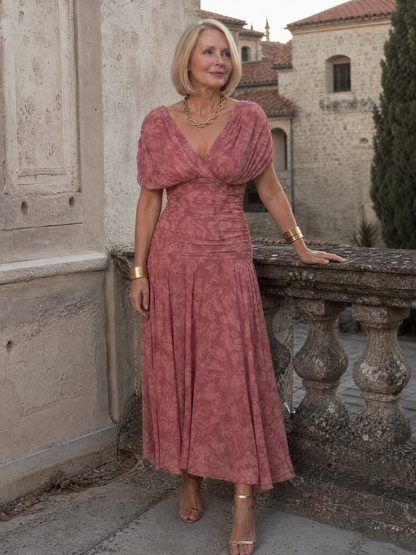 Linda | Violet Floral Print Midi Dress