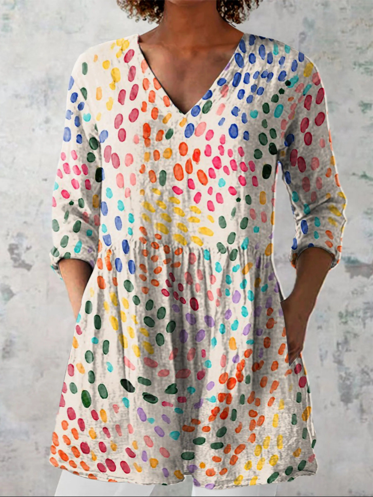 Poppy | Colour Spot V-Neck Tunic Top