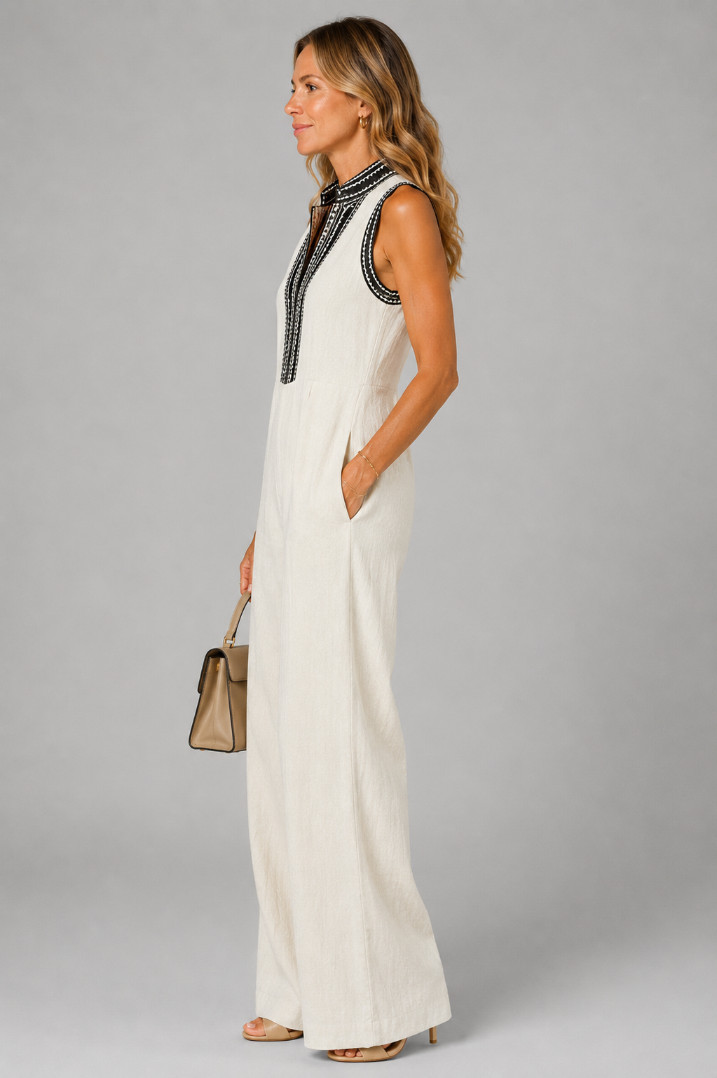 Shirley | Ivory Embroidered-Look Jumpsuit
