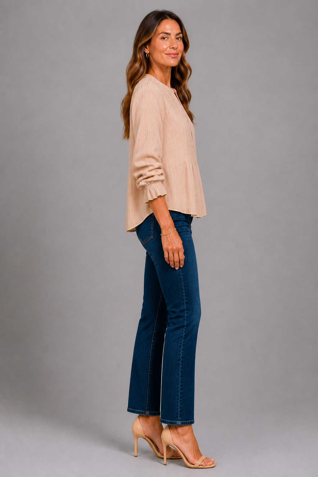 Shelley | Beige Pintuck Blouse
