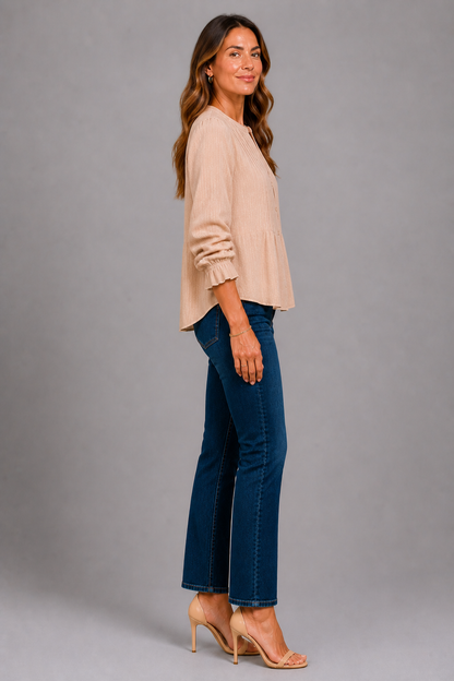 Shelley | Beige Pintuck Blouse