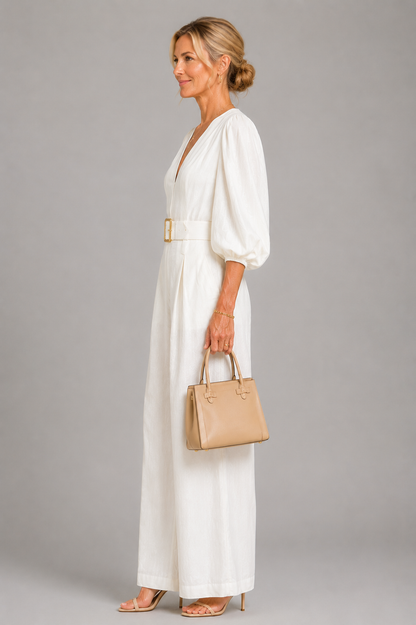 Beverley | Ivory Balloon-Sleeve Jumpsuit