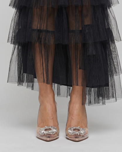 Clara | Crystal Buckle Heeled Mules