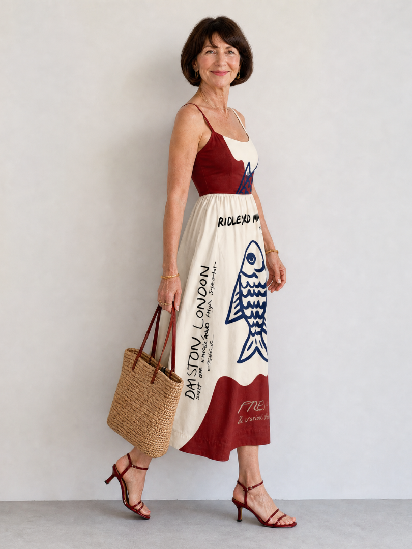 Helen | Graphic Fish Print Midi Dress