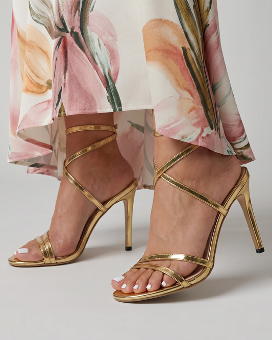 Annalise | Gold Cross-Strap Heeled Sandals