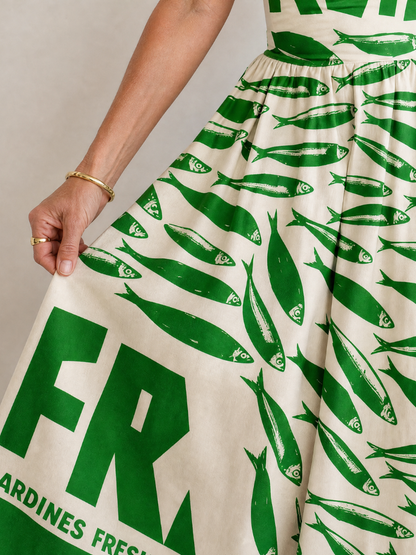 Judith | Green Fish Print Midi Dress