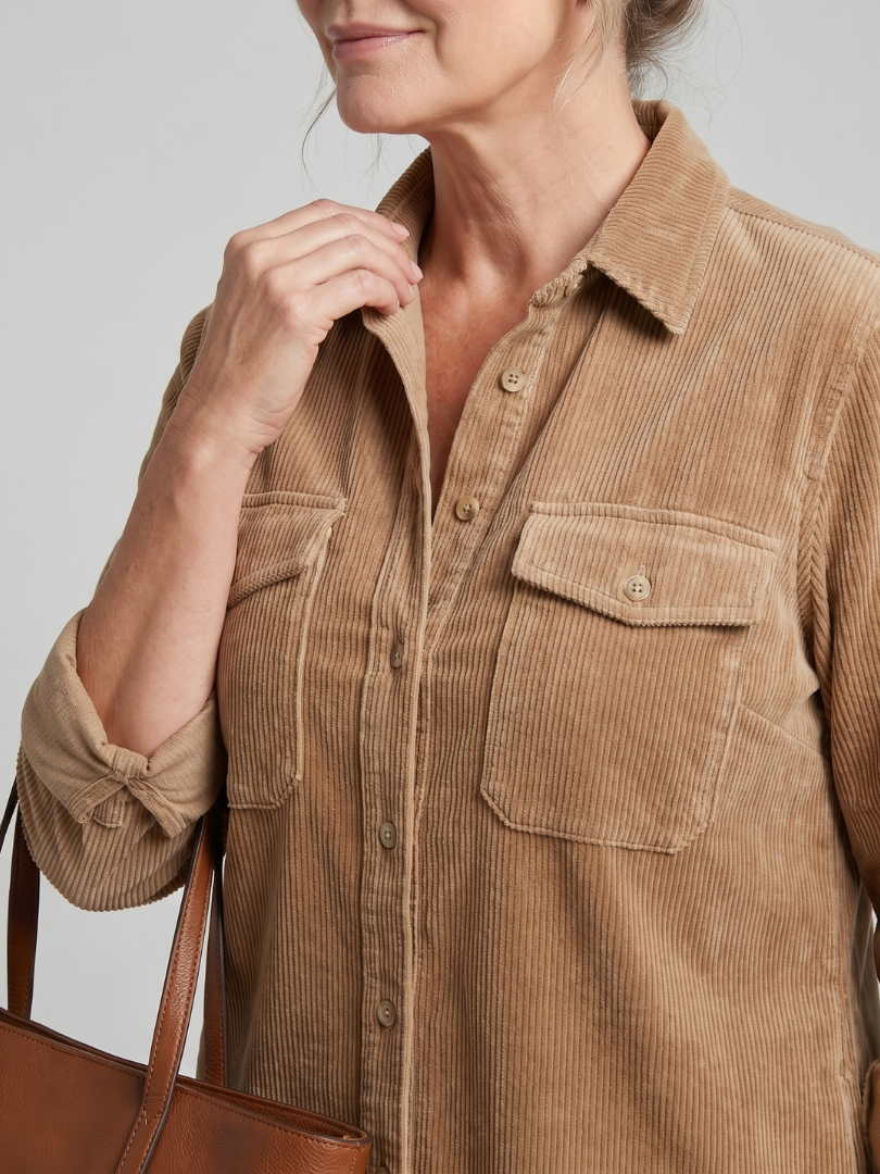 Judith | Camel Corduroy-Look Shirt Dress