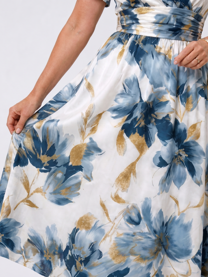 Melanie | Blue Floral Print Midi Dress