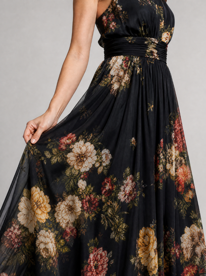 Penelope | Black Rose Print Maxi Dress