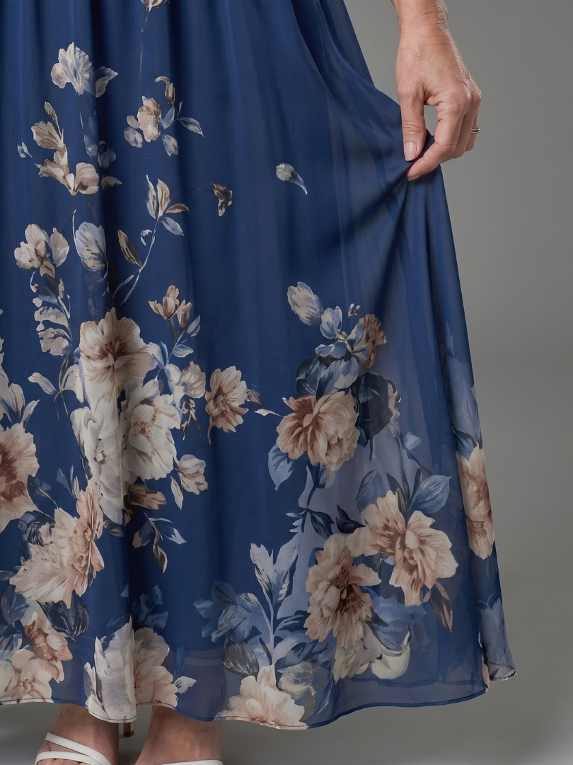 Hannah | Navy Floral Hem Maxi Dress