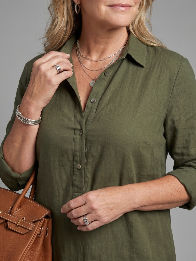 Philippa | Olive Linen-Look Maxi Dress