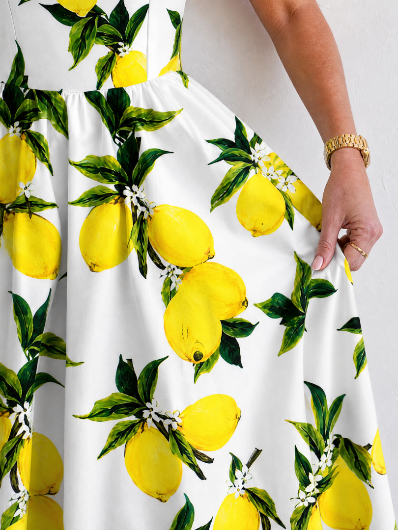 Erica | Lemon Print Midi Dress